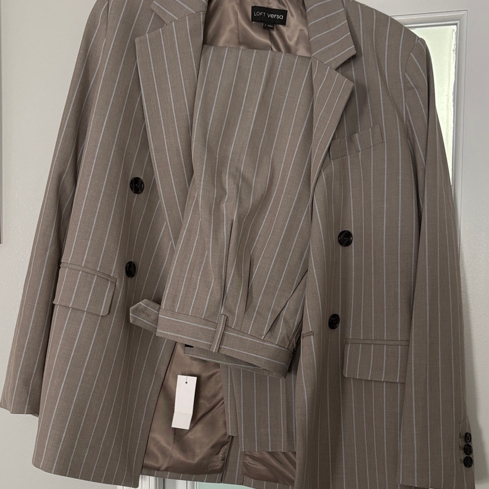 LOFT Gray Pinstripe Blazer and Pants Set
